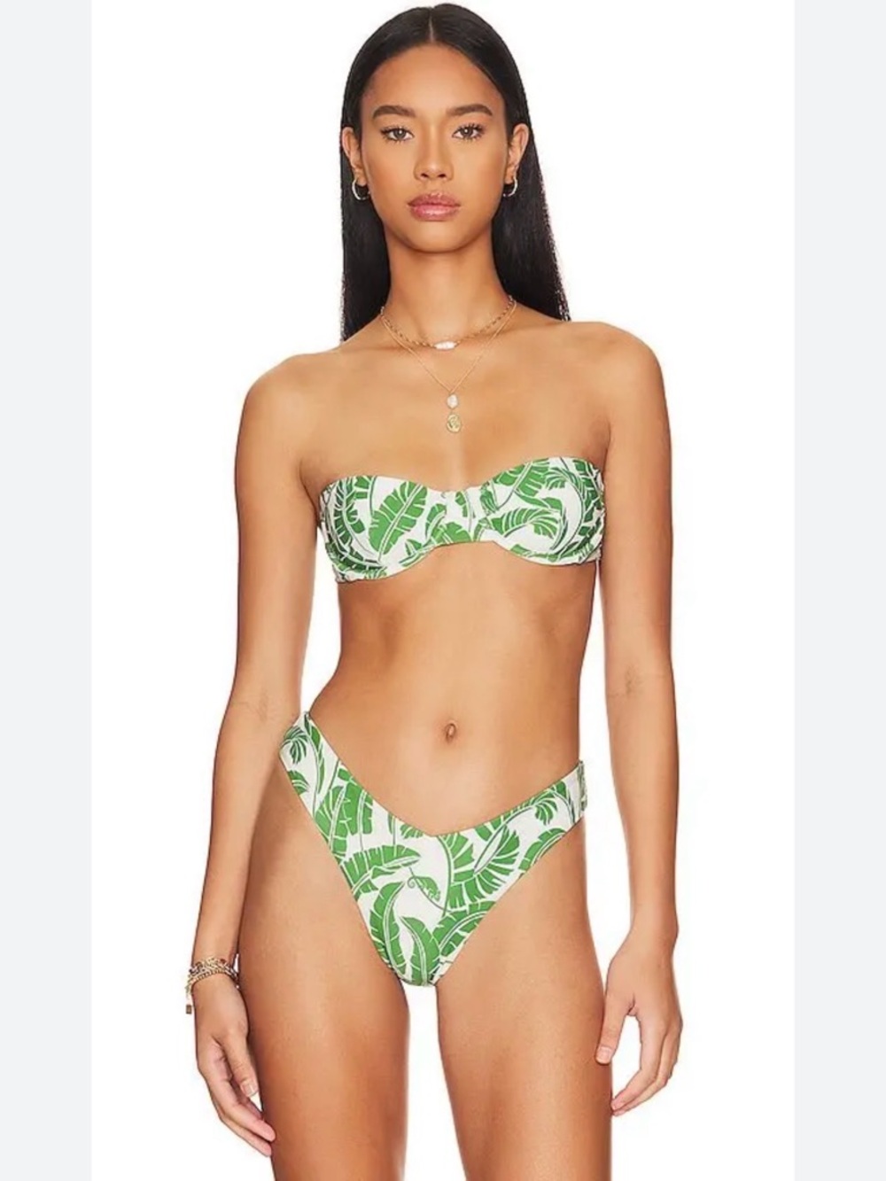 NWT WeWoreWhat Balconette Bikini Top in Green/Ivory Sz L & Delilah bottoms Sz L